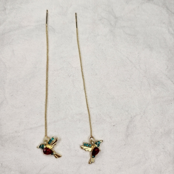 Rhinestone hummingbird dangly earrings - Picture 2 of 5